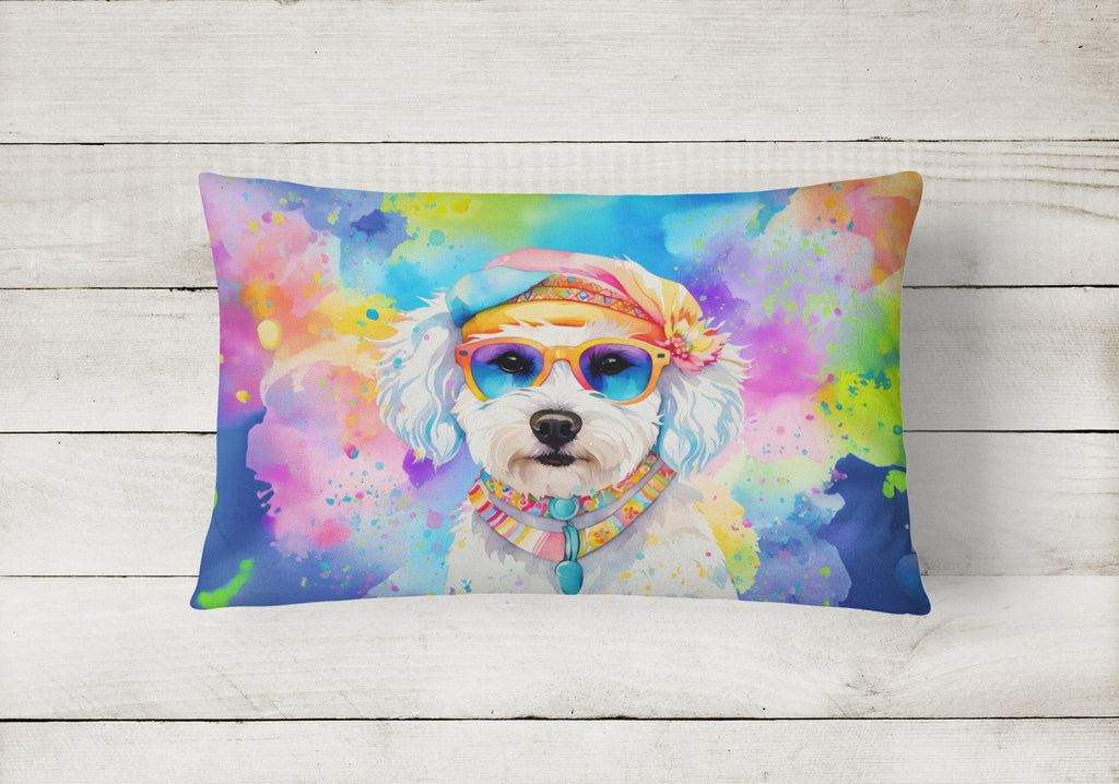 Bichon Frise Hippie Dawg Decorative Throw Pillow 12x16 Indoor Outdoor Accent Cushion, Fabric Cover with Insert for Sofa, Bed, Porch & Living Room