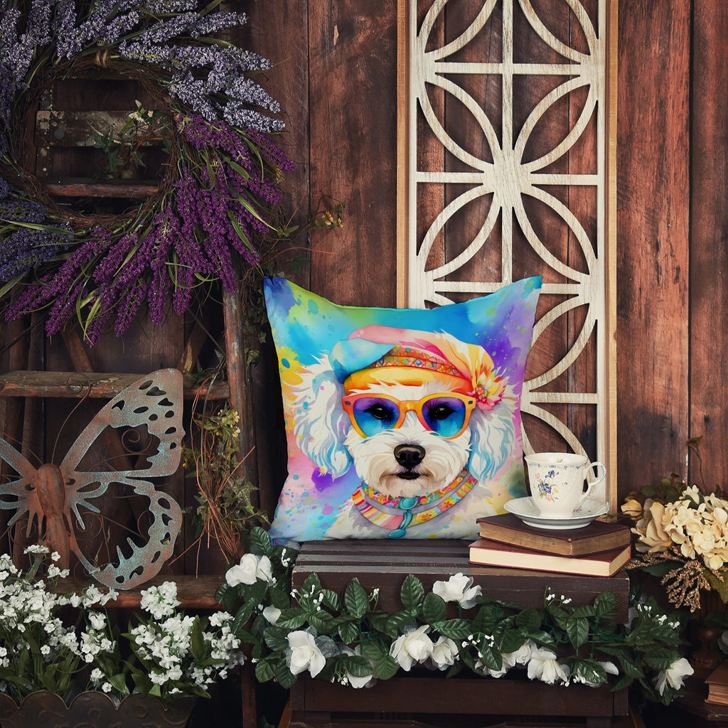 Bichon Frise Hippie Dawg Decorative Throw Pillow 18x18 Indoor Outdoor Accent Cushion, Fabric Cover with Insert for Sofa, Bed, Porch & Living Room