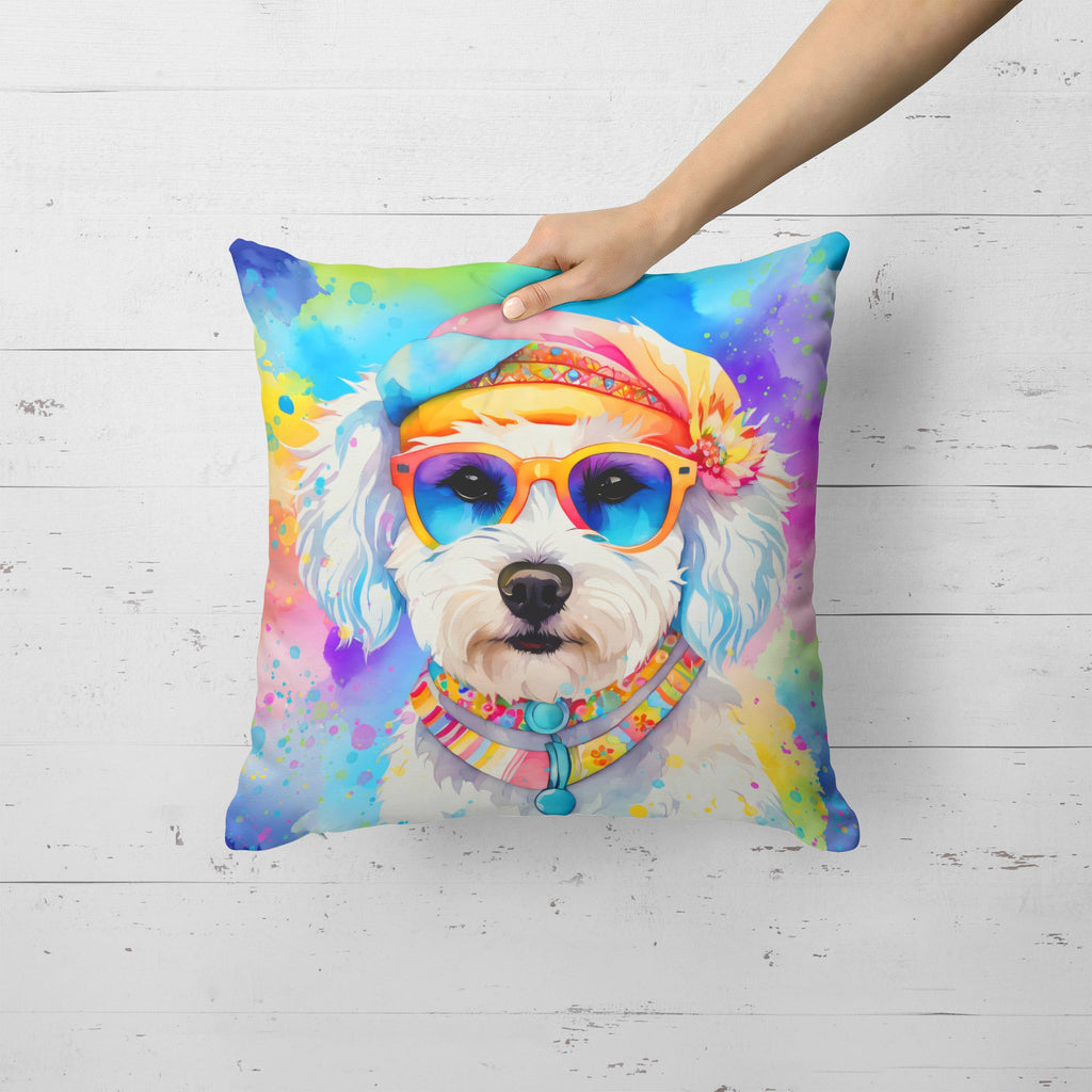Bichon Frise Hippie Dawg Decorative Throw Pillow 18x18 Indoor Outdoor Accent Cushion, Fabric Cover with Insert for Sofa, Bed, Porch & Living Room