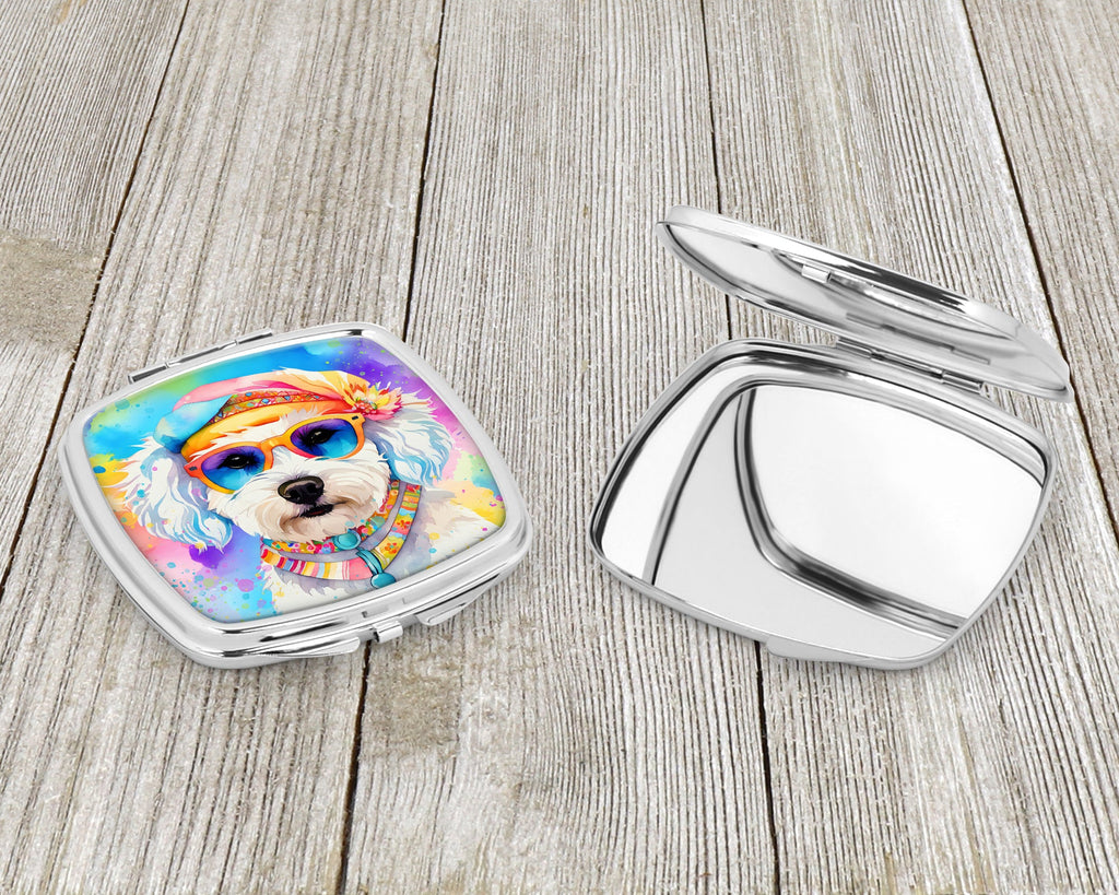 Bichon Frise Hippie Dawg Compact Mirror Decorative Travel Makeup Mirror for Women Girls Gifts Pocket Makeup Mirror Folding Handheld