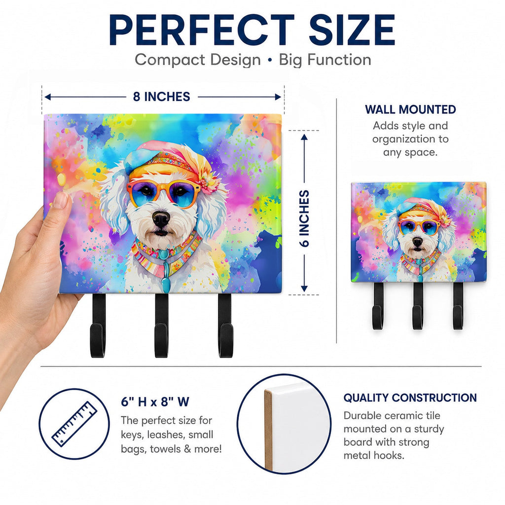 Bichon Frise Hippie Dawg Leash or Key Holder Wall Hooks, Coat Rack Wall Mount, for Hanging Keys, Towels, Aprons, Leashes
