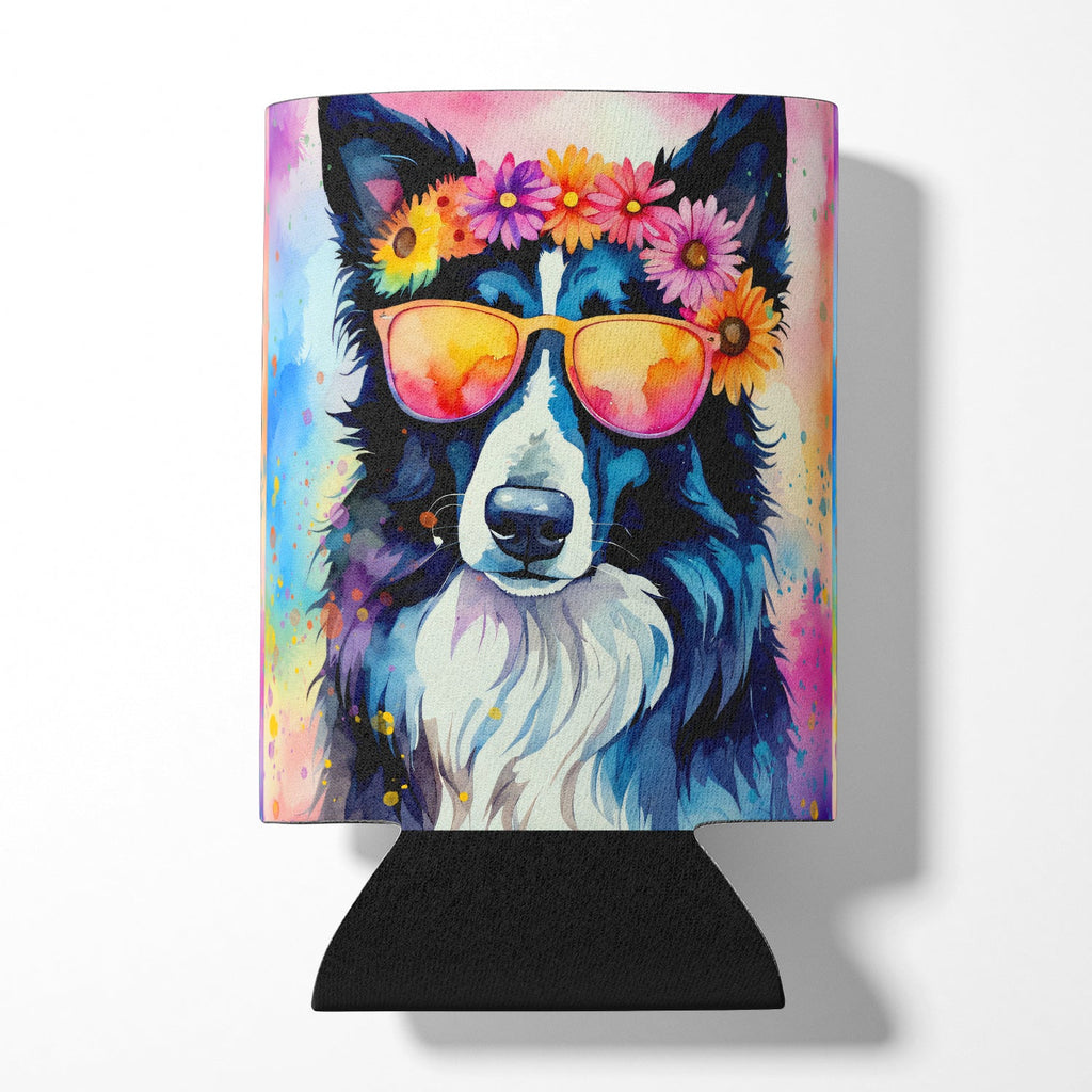 Border Collie Hippie Dawg Can or Bottle Hugger Cooler Sleeve for Standard 12 oz Cans, Insulated Foam Beer & Soda Can Hugger Reusable