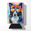 Border Collie Hippie Dawg Can or Bottle Hugger Cooler Sleeve for Standard 12 oz Cans, Insulated Foam Beer & Soda Can Hugger Reusable