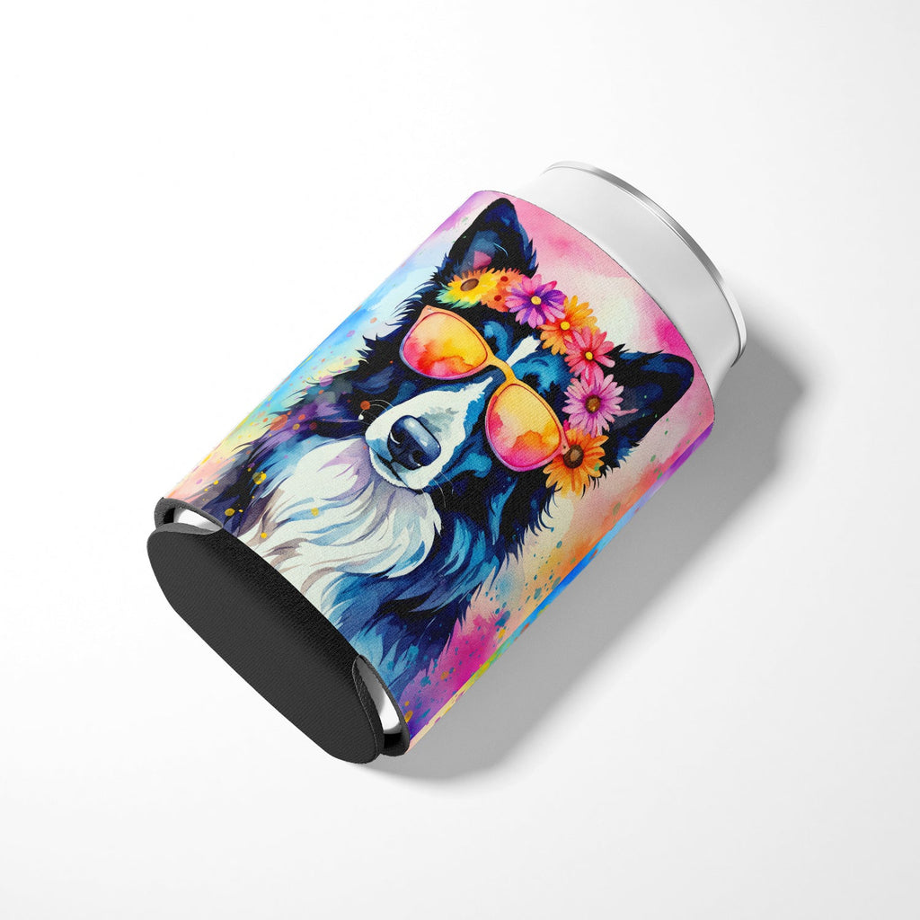 Border Collie Hippie Dawg Can or Bottle Hugger Cooler Sleeve for Standard 12 oz Cans, Insulated Foam Beer & Soda Can Hugger Reusable