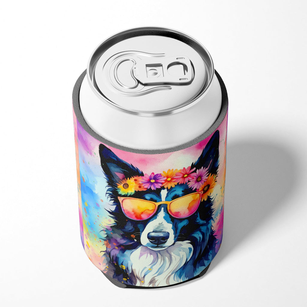 Border Collie Hippie Dawg Can or Bottle Hugger Cooler Sleeve for Standard 12 oz Cans, Insulated Foam Beer & Soda Can Hugger Reusable