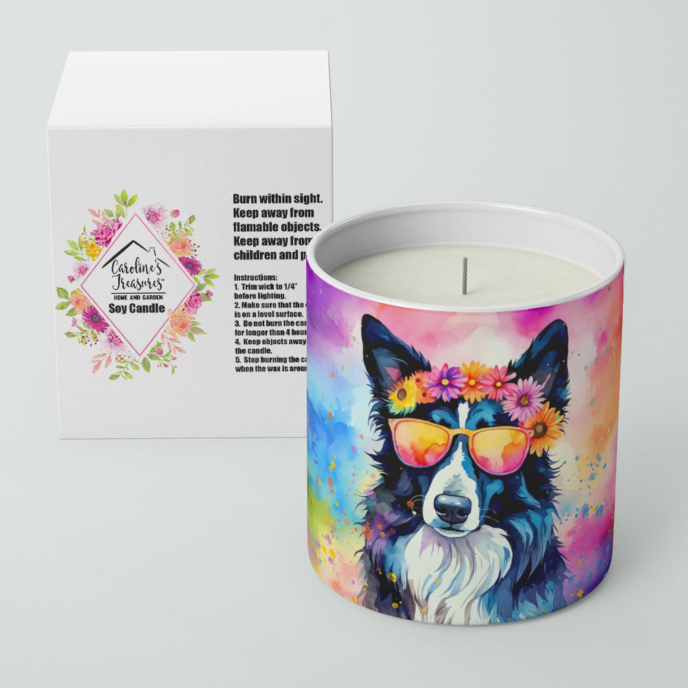 Border Collie Hippie Dawg Decorative Soy Candle Nature Soy Wax Essential Oil Home Decor Ideal for Bedroom Kitchen Bath Office Gift, 10 oz