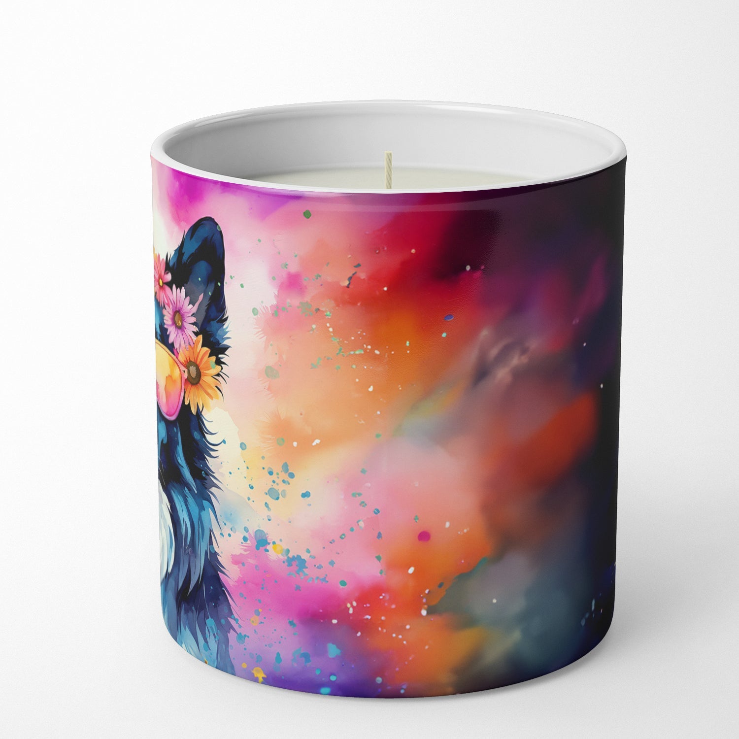 Border Collie Hippie Dawg Decorative Soy Candle Nature Soy Wax Essential Oil Home Decor Ideal for Bedroom Kitchen Bath Office Gift, 10 oz