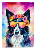 Border Collie Hippie Dawg House Flag 28x40 Porch Sleeve Pole Decorative Outside Yard Banner Artwork Wall Hanging, Polyester