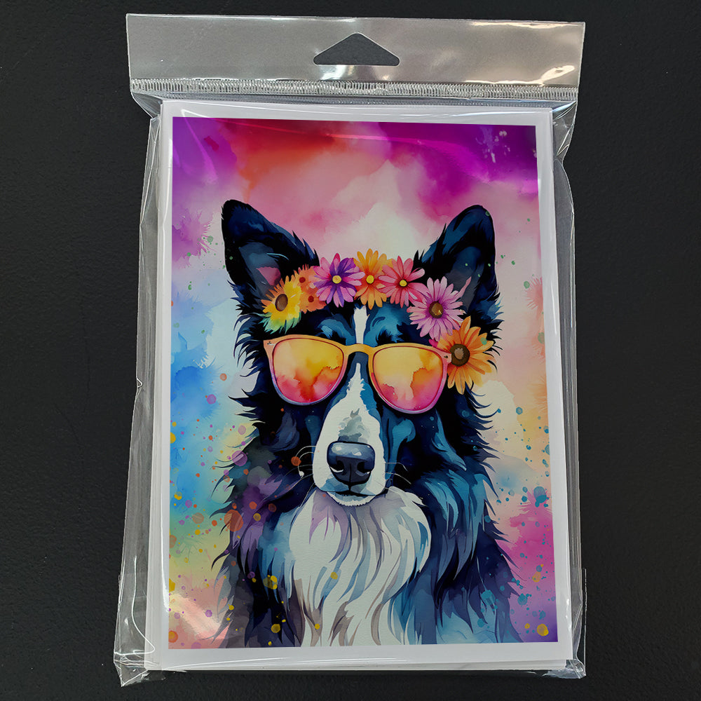 Border Collie Hippie Dawg Greeting Cards Pack of 8 Blank Cards with Envelopes Whimsical A7 Size 5x7