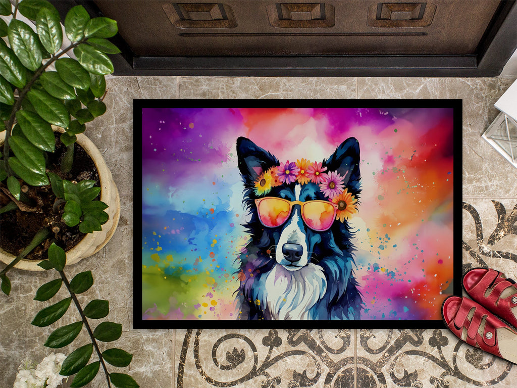 Border Collie Hippie Dawg Doormat Indoor Outdoor 24H X 36W Front Door Mat Rugs for Entryway, Non Slip Washable Low Pile,