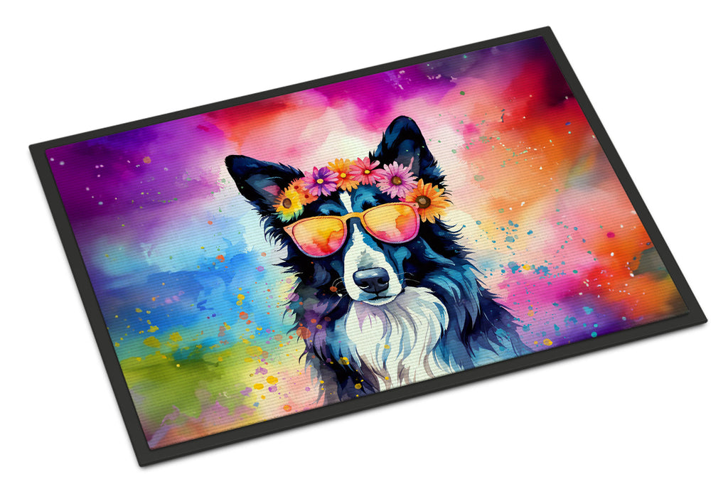 Border Collie Hippie Dawg Doormat Indoor Outdoor 18H X 27W Front Door Mat Rugs for Entryway, Non Slip Washable