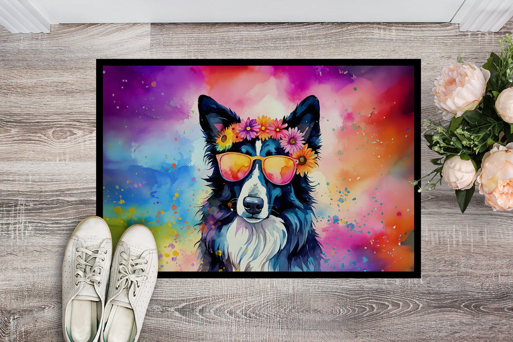 Border Collie Hippie Dawg Doormat Indoor Outdoor 18H X 27W Front Door Mat Rugs for Entryway, Non Slip Washable