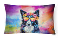 Border Collie Hippie Dawg Decorative Throw Pillow 12x16 Indoor Outdoor Accent Cushion, Fabric Cover with Insert for Sofa, Bed, Porch & Living Room
