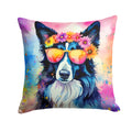 Border Collie Hippie Dawg Decorative Throw Pillow 14x14 Indoor Outdoor Accent Cushion, Fabric Cover with Insert for Sofa, Bed, Porch & Living Room