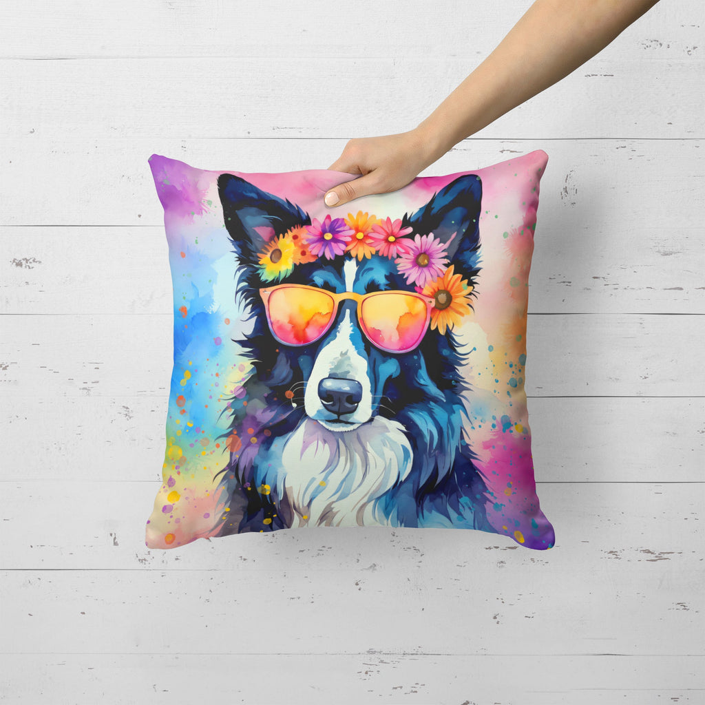 Border Collie Hippie Dawg Decorative Throw Pillow 18x18 Indoor Outdoor Accent Cushion, Fabric Cover with Insert for Sofa, Bed, Porch & Living Room