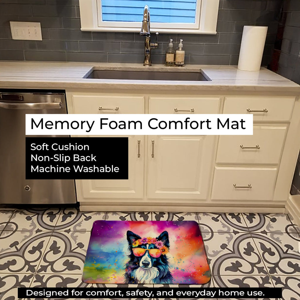 Border Collie Hippie Dawg Memory Foam Kitchen Mat Machine Washable Anti-Fatigue Cushion Comfort Bath or Kitchen Rug