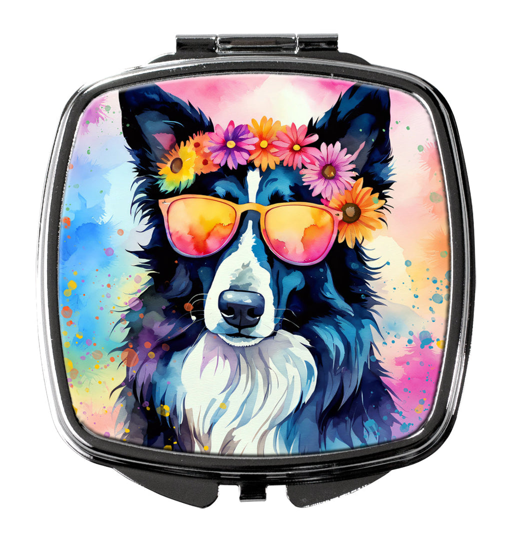 Border Collie Hippie Dawg Compact Mirror Decorative Travel Makeup Mirror for Women Girls Gifts Pocket Makeup Mirror Folding Handheld
