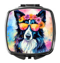 Border Collie Hippie Dawg Compact Mirror Decorative Travel Makeup Mirror for Women Girls Gifts Pocket Makeup Mirror Folding Handheld