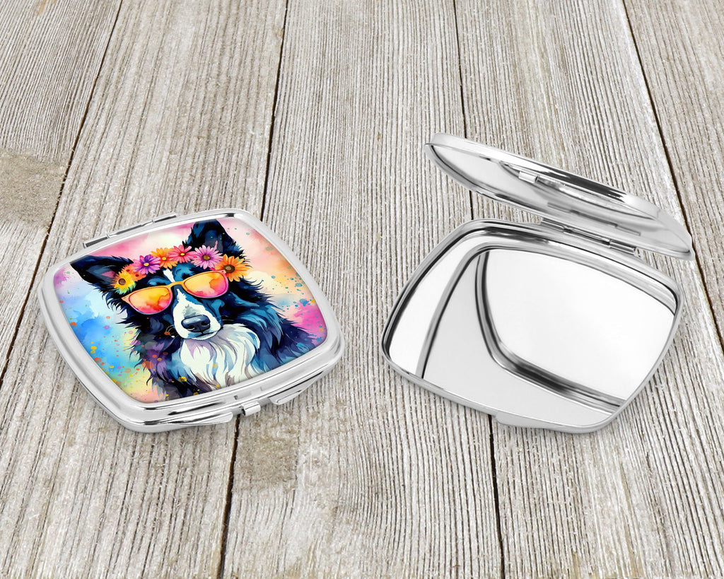Border Collie Hippie Dawg Compact Mirror Decorative Travel Makeup Mirror for Women Girls Gifts Pocket Makeup Mirror Folding Handheld