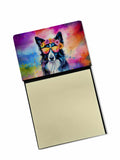 Border Collie Hippie Dawg Watercolor Sticky Note Holder Refillable Dispenser Desk Accessory 3x3 Pad Gift