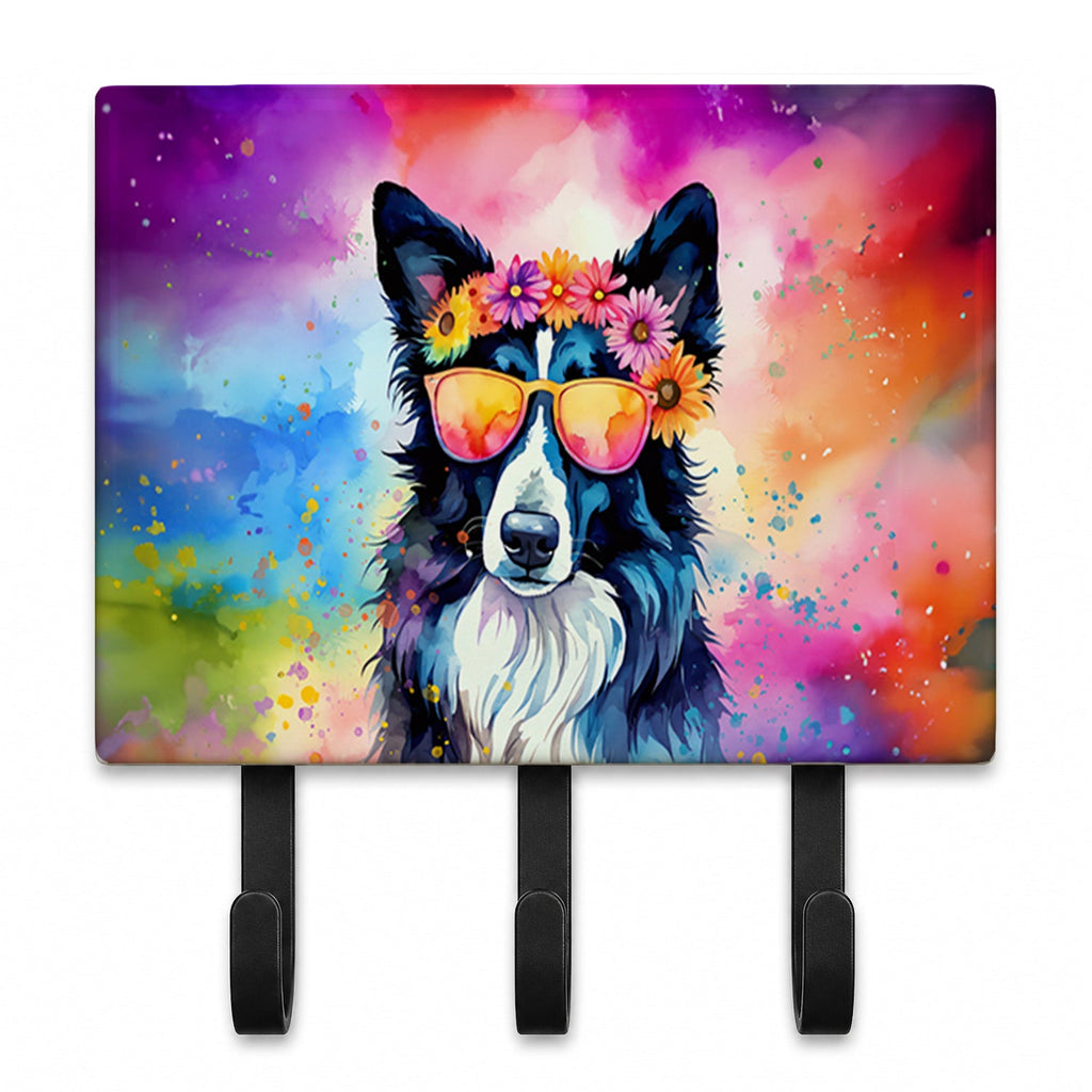 Border Collie Hippie Dawg Leash or Key Holder Wall Hooks, Coat Rack Wall Mount, for Hanging Keys, Towels, Aprons, Leashes