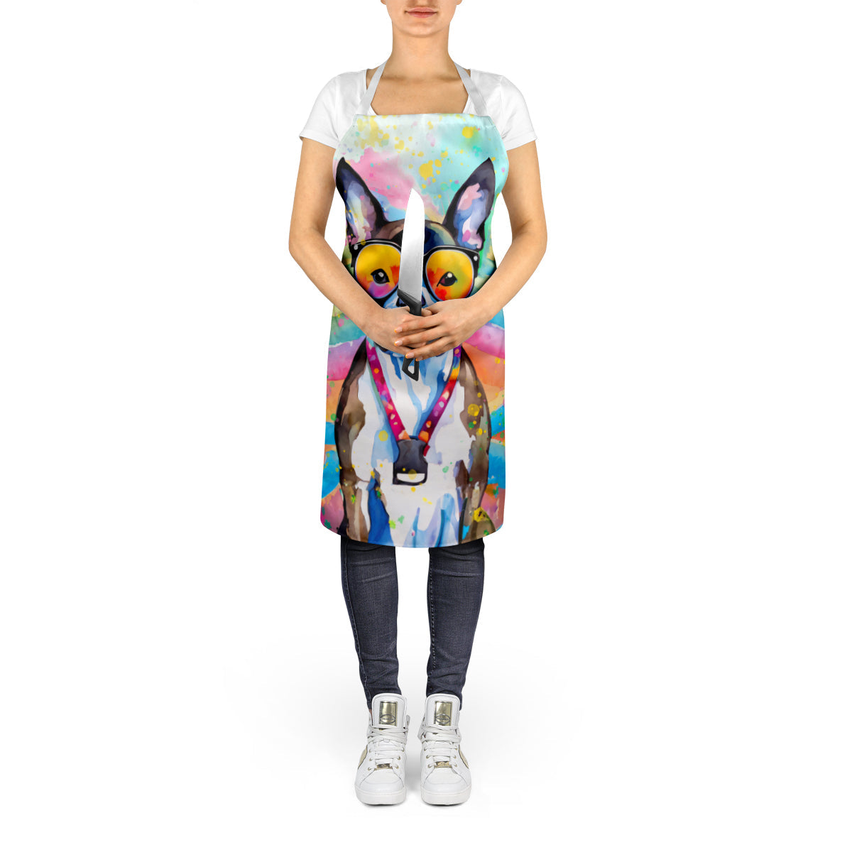 Boston Terrier Hippie Dawg Apron Cooking Kitchen Server Baking Crafts Gardening for Adult Women Men, Unisex, Large, Multicolor