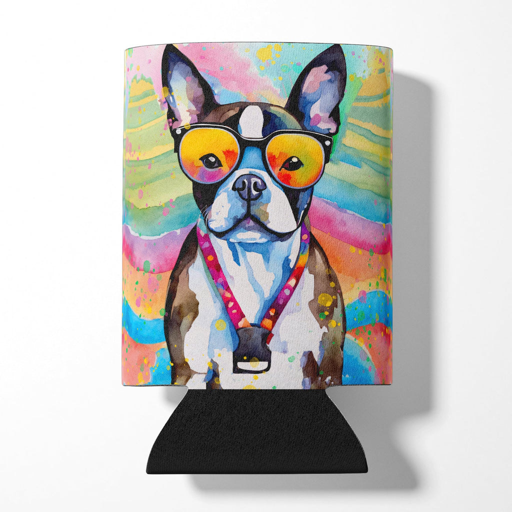Boston Terrier Hippie Dawg Can or Bottle Hugger Cooler Sleeve for Standard 12 oz Cans, Insulated Foam Beer & Soda Can Hugger Reusable