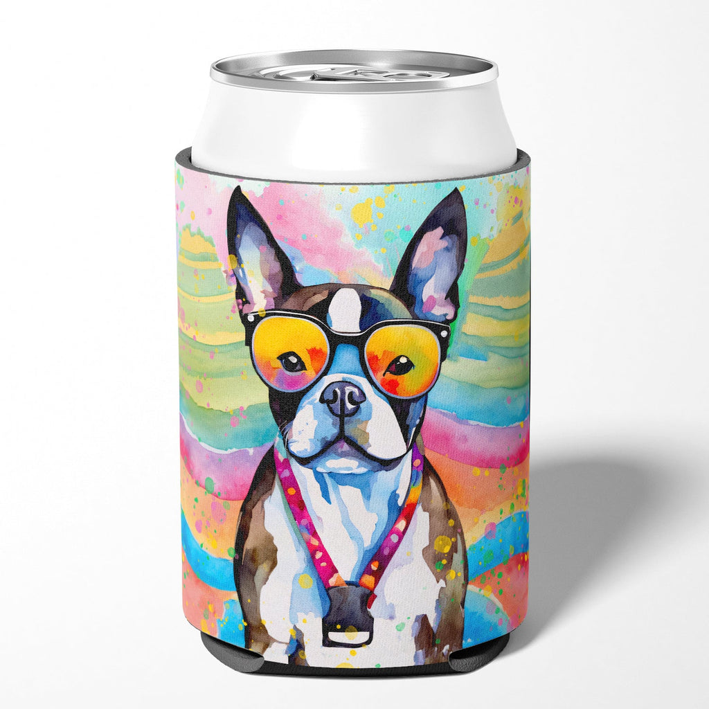 Boston Terrier Hippie Dawg Can or Bottle Hugger Cooler Sleeve for Standard 12 oz Cans, Insulated Foam Beer & Soda Can Hugger Reusable