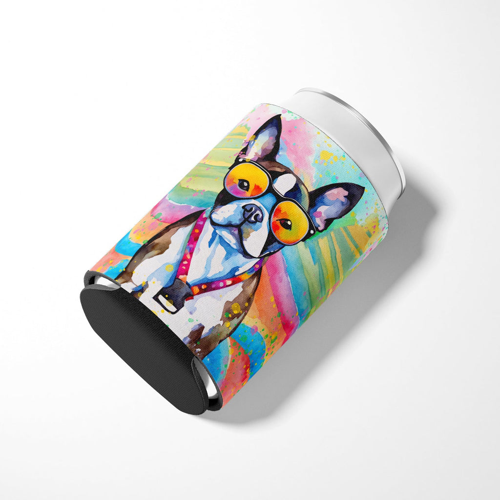 Boston Terrier Hippie Dawg Can or Bottle Hugger Cooler Sleeve for Standard 12 oz Cans, Insulated Foam Beer & Soda Can Hugger Reusable
