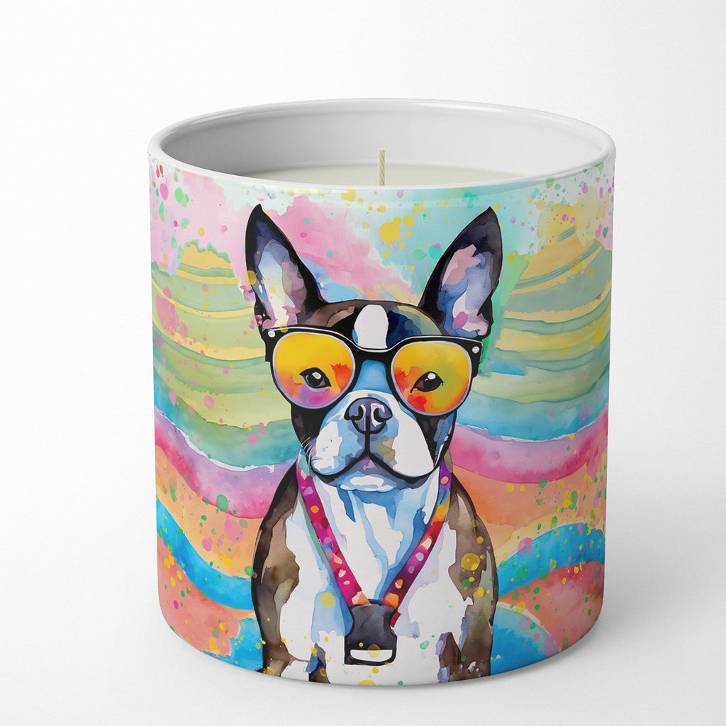 Boston Terrier Hippie Dawg Decorative Soy Candle Nature Soy Wax Essential Oil Home Decor Ideal for Bedroom Kitchen Bath Office Gift, 10 oz
