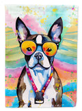Boston Terrier Hippie Dawg House Flag 28x40 Porch Sleeve Pole Decorative Outside Yard Banner Artwork Wall Hanging, Polyester