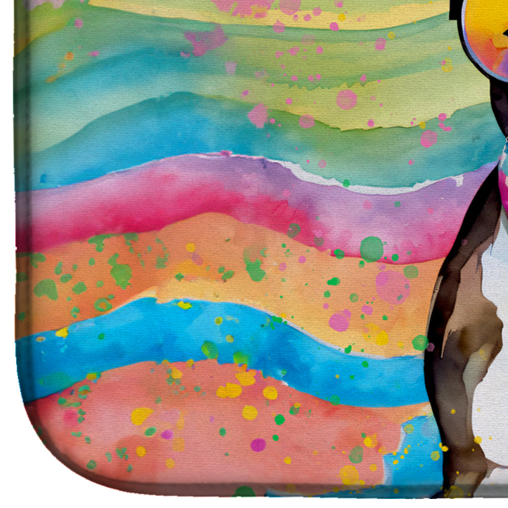 Boston Terrier Hippie Dawg Dish Drying Mat Absorbent Dish Drying Mat Pad for Kitchen Counter Dish Drainer Mat for Countertop, 14 x 21", Multicolor
