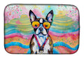Boston Terrier Hippie Dawg Dish Drying Mat Absorbent Dish Drying Mat Pad for Kitchen Counter Dish Drainer Mat for Countertop, 14 x 21", Multicolor