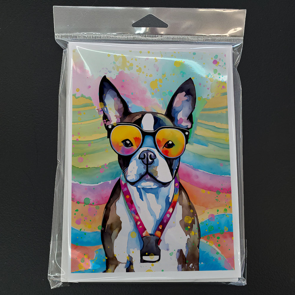 Boston Terrier Hippie Dawg Greeting Cards Pack of 8 Blank Cards with Envelopes Whimsical A7 Size 5x7