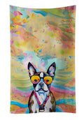 Boston Terrier Hippie Dawg Kitchen Towel Velour Plush Front and Cotton Loop Back Machine Washable