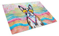 Boston Terrier Hippie Dawg Cutting Board Tempered Glass Kitchen Cutting Surface, Heat Resistant Chopping, Non-Slip Feet, Food Prep & Serving