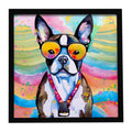 Boston Terrier Hippie Dawg Framed Metal Print Bathroom, Kitchen, Office, Home Decor Wall Art Ready to Hang, Square, 8X8