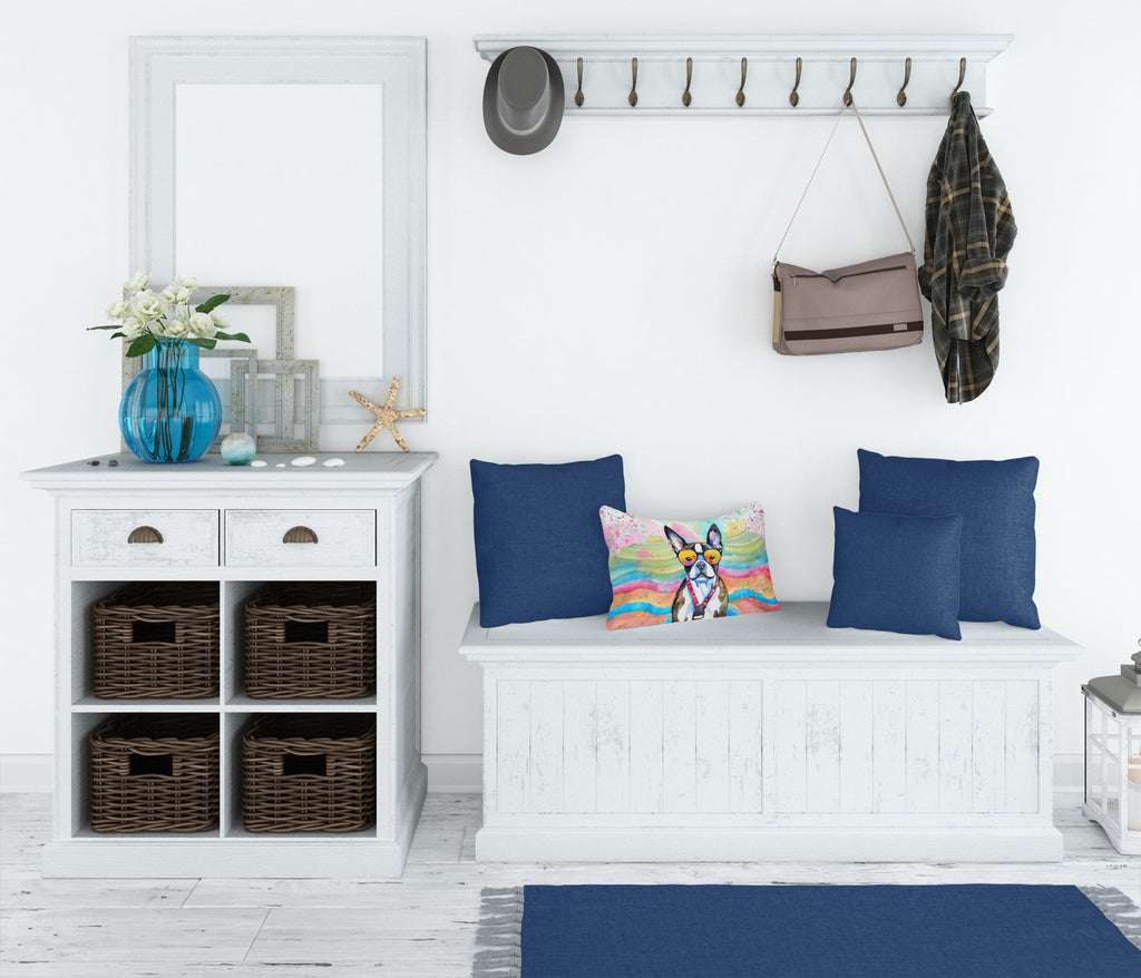 Boston Terrier Hippie Dawg Decorative Throw Pillow 12x16 Indoor Outdoor Accent Cushion, Fabric Cover with Insert for Sofa, Bed, Porch & Living Room