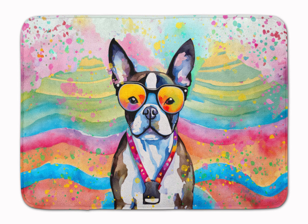 Boston Terrier Hippie Dawg Memory Foam Kitchen Mat Machine Washable Anti-Fatigue Cushion Comfort Bath or Kitchen Rug