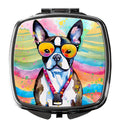 Boston Terrier Hippie Dawg Compact Mirror Decorative Travel Makeup Mirror for Women Girls Gifts Pocket Makeup Mirror Folding Handheld