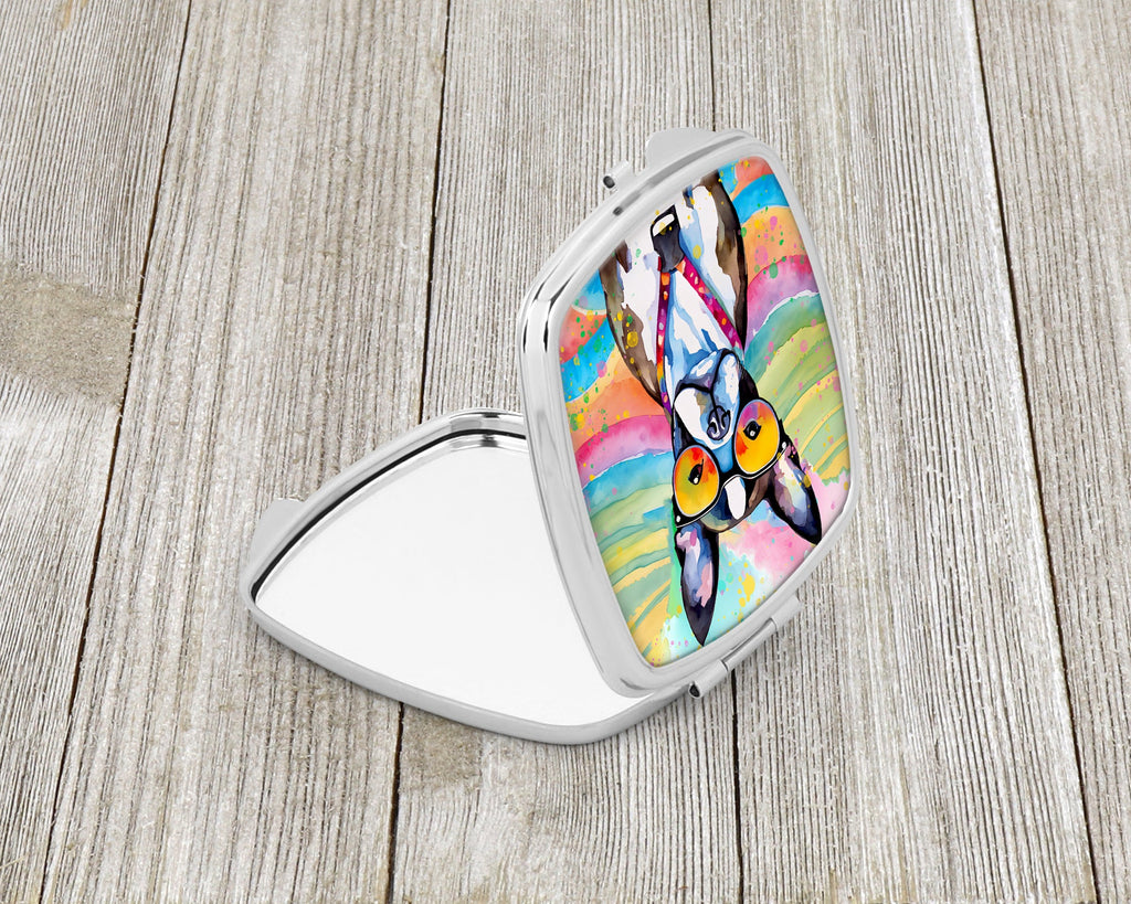 Boston Terrier Hippie Dawg Compact Mirror Decorative Travel Makeup Mirror for Women Girls Gifts Pocket Makeup Mirror Folding Handheld