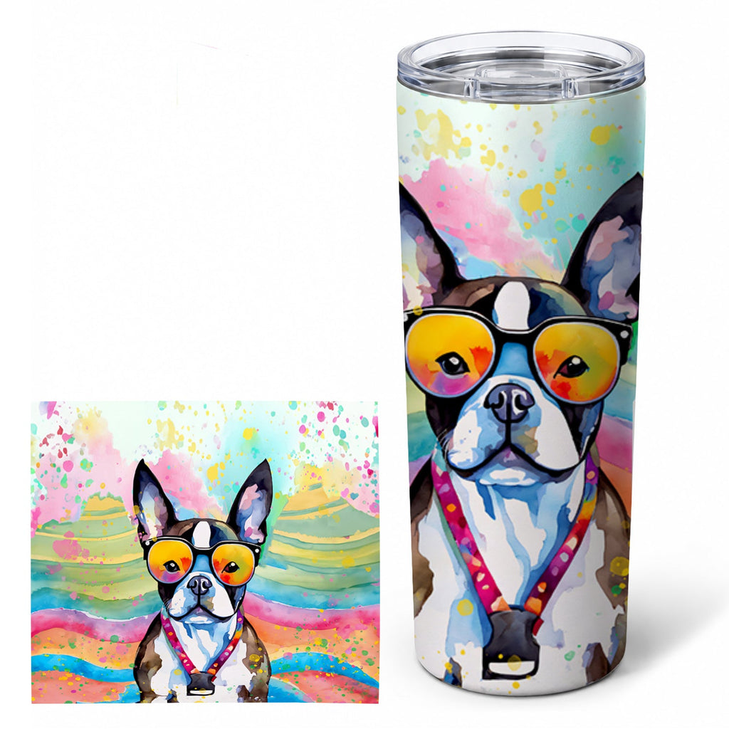 Boston Terrier Hippie Dawg Stainless Steel Skinny Tumbler 20 oz Vacuum Double Walled Reusable Insulated Travel Cup