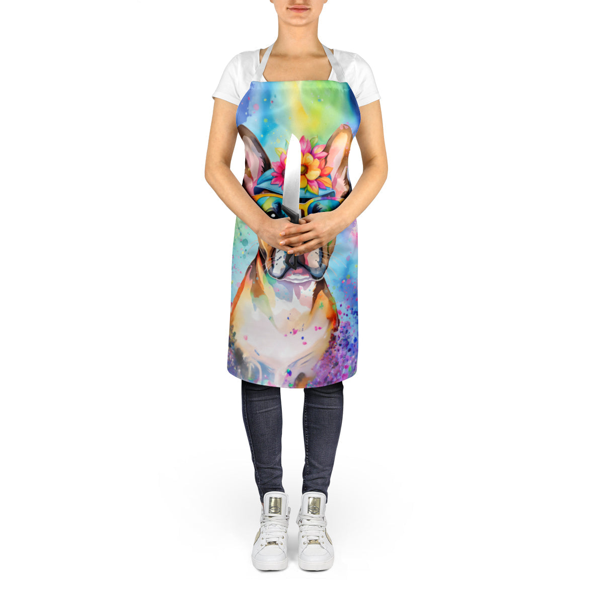 Boston Terrier Hippie Dawg Apron Cooking Kitchen Server Baking Crafts Gardening for Adult Women Men, Unisex, Large, Multicolor