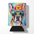 Boston Terrier Hippie Dawg Can or Bottle Hugger Cooler Sleeve for Standard 12 oz Cans, Insulated Foam Beer & Soda Can Hugger Reusable