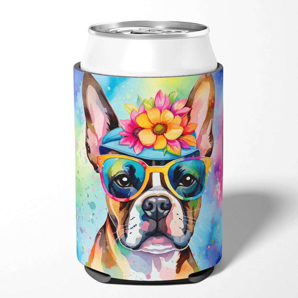 Boston Terrier Hippie Dawg Can or Bottle Hugger Cooler Sleeve for Standard 12 oz Cans, Insulated Foam Beer & Soda Can Hugger Reusable