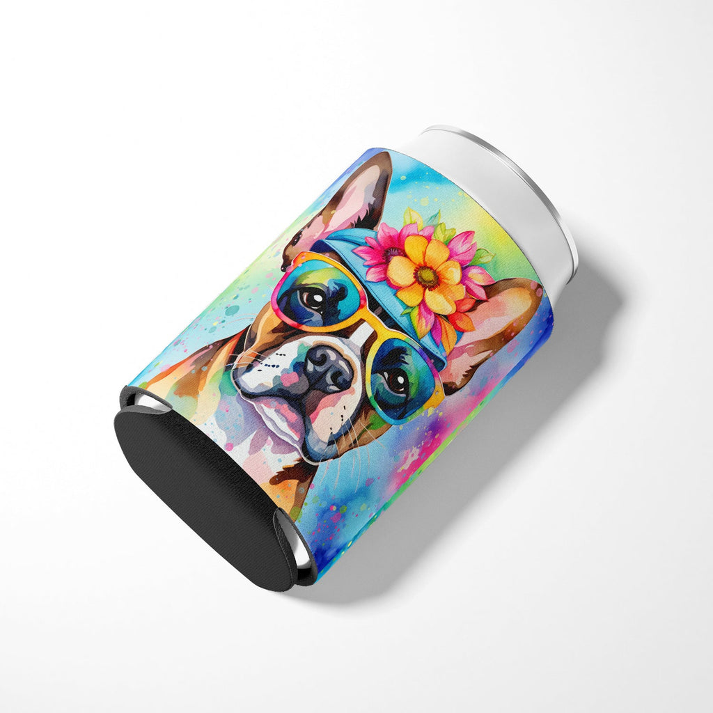 Boston Terrier Hippie Dawg Can or Bottle Hugger Cooler Sleeve for Standard 12 oz Cans, Insulated Foam Beer & Soda Can Hugger Reusable
