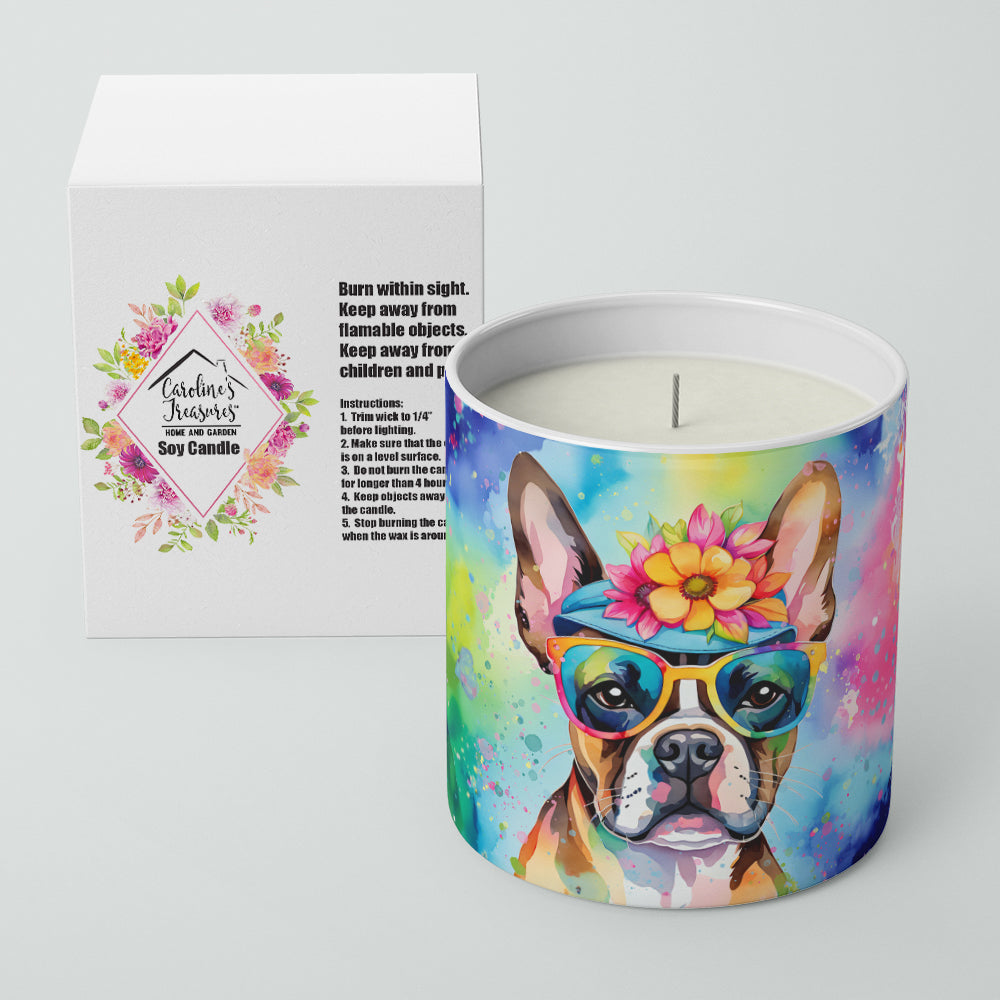 Boston Terrier Hippie Dawg Decorative Soy Candle Nature Soy Wax Essential Oil Home Decor Ideal for Bedroom Kitchen Bath Office Gift, 10 oz
