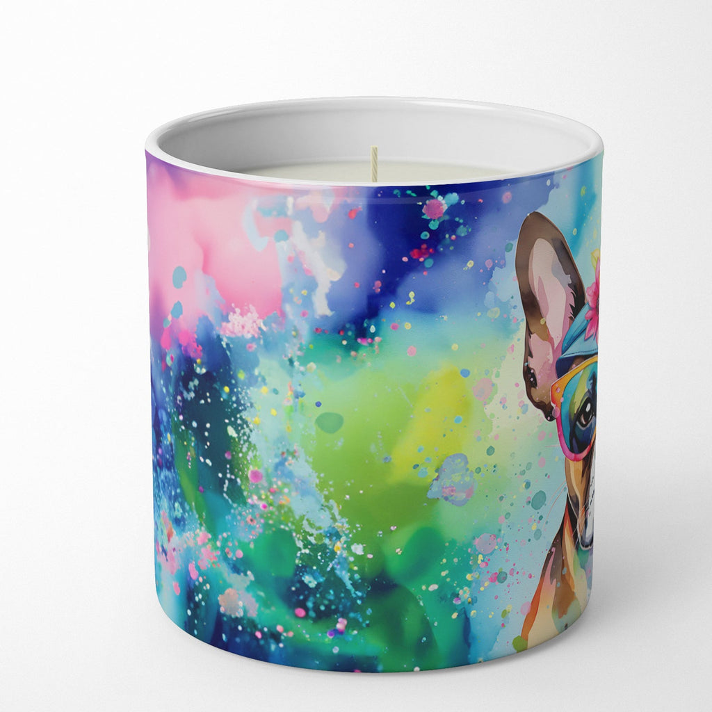 Boston Terrier Hippie Dawg Decorative Soy Candle Nature Soy Wax Essential Oil Home Decor Ideal for Bedroom Kitchen Bath Office Gift, 10 oz