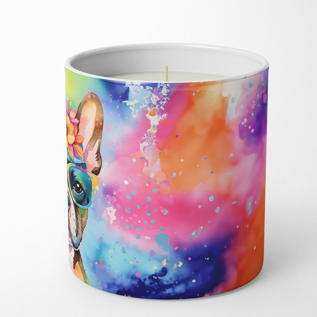 Boston Terrier Hippie Dawg Decorative Soy Candle Nature Soy Wax Essential Oil Home Decor Ideal for Bedroom Kitchen Bath Office Gift, 10 oz