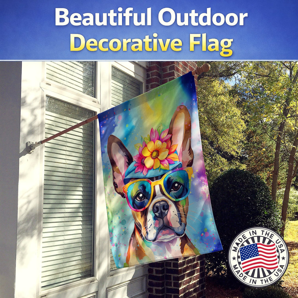 Boston Terrier Hippie Dawg House Flag 28x40 Porch Sleeve Pole Decorative Outside Yard Banner Artwork Wall Hanging, Polyester